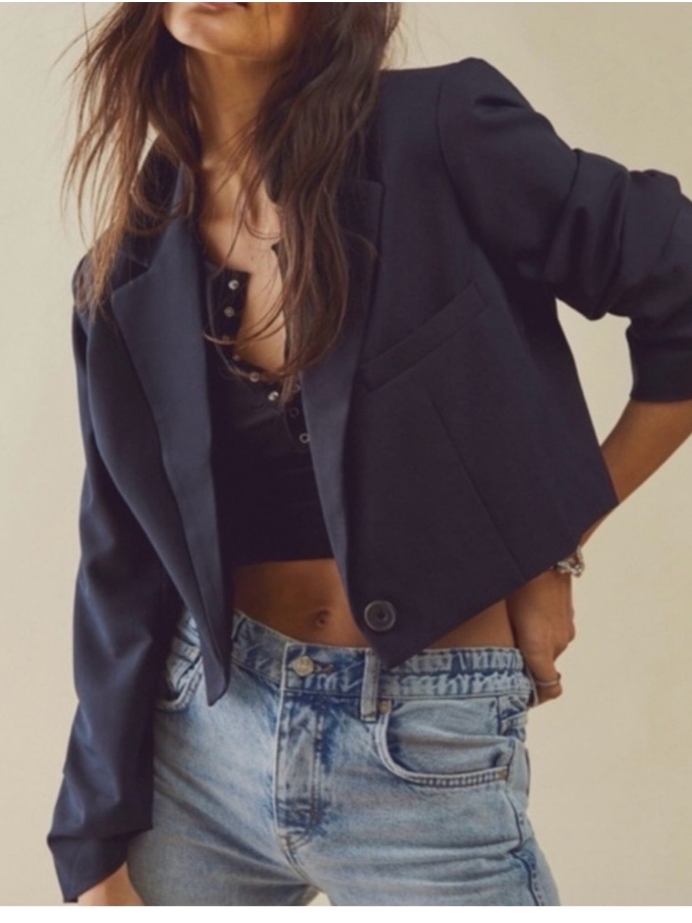 Free people cropped blazer. We the Free size large. Black